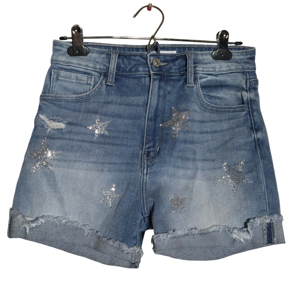 Artemis Vintage Womens Rhinestone Star Denim Shorts Large Celestial Y2K Festival